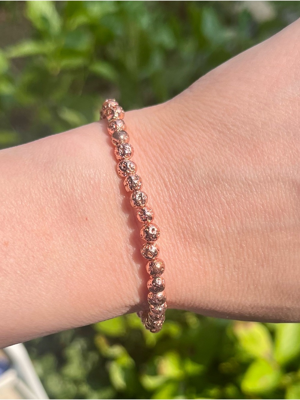 Copper/rose gold coated lava stone Beaded Stretch Bracelet - 6.5 inch, 4mm bead